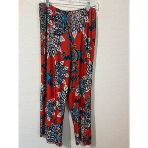 Melissa Paige Petite Sz PXL Orange Floral Print Wide Leg Pull On Pants Boho